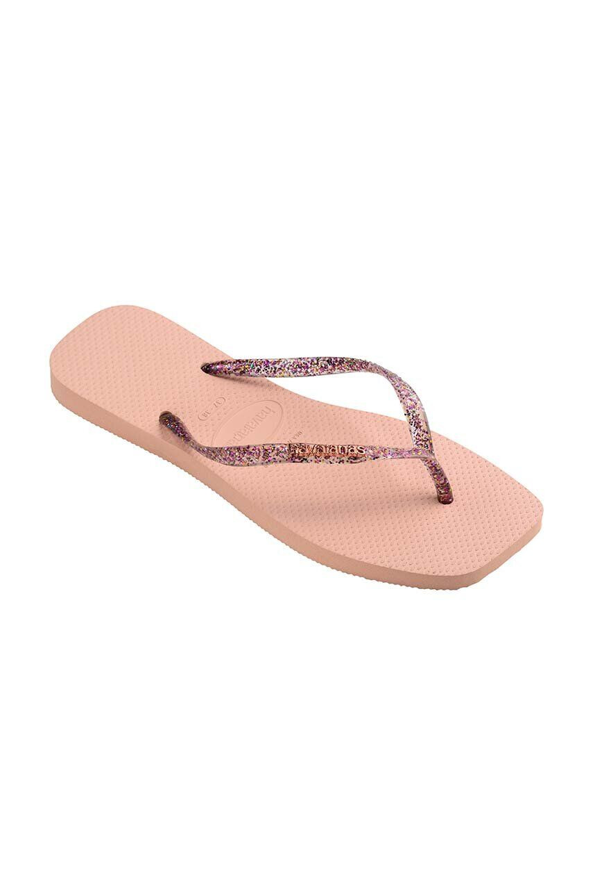 Havaianas Žabky SLIM SQUARE LOGO METALLIC dámské růžová barva na plochém podpatku 4148257 - Pepit.cz