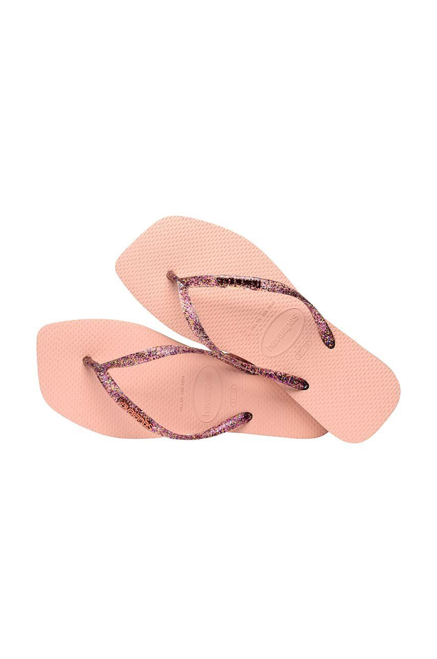 Havaianas Žabky SLIM SQUARE LOGO METALLIC dámské růžová barva na plochém podpatku 4148257 - Pepit.cz