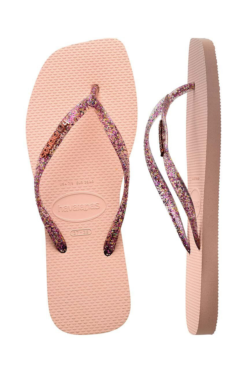 Havaianas Žabky SLIM SQUARE LOGO METALLIC dámské růžová barva na plochém podpatku 4148257 - Pepit.cz