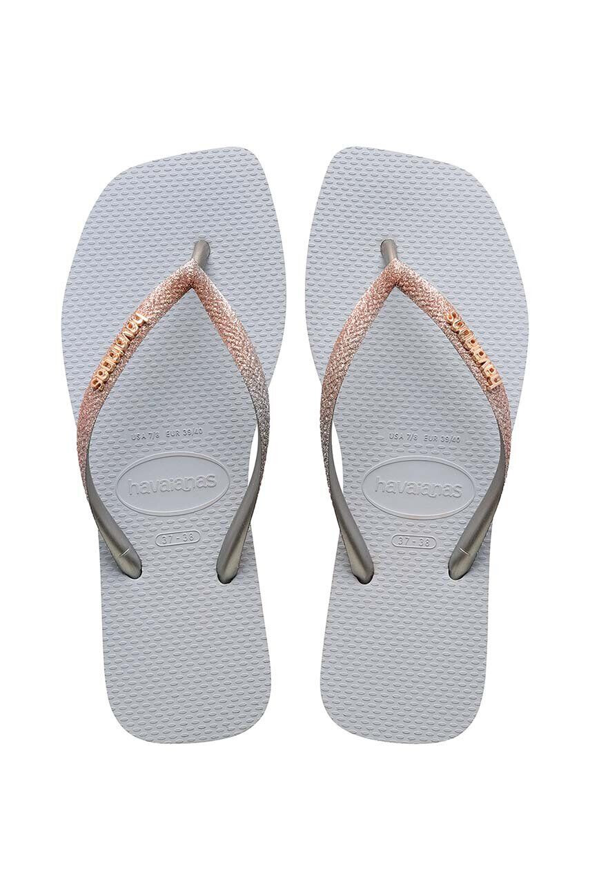 Havaianas Žabky SQUARE GLITTER dámské šedá barva na plochém podpatku 4148102.3498 - Pepit.cz