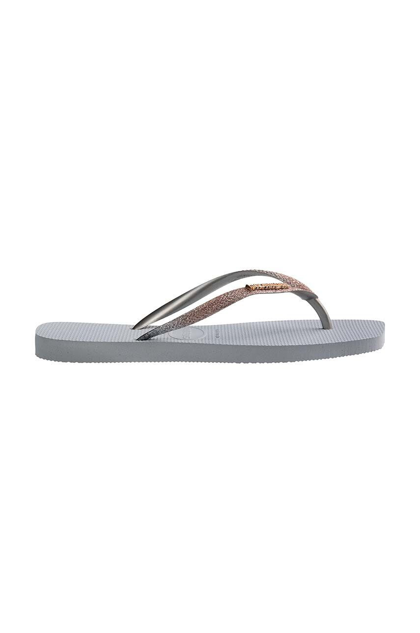 Havaianas Žabky SQUARE GLITTER dámské šedá barva na plochém podpatku 4148102.3498 - Pepit.cz