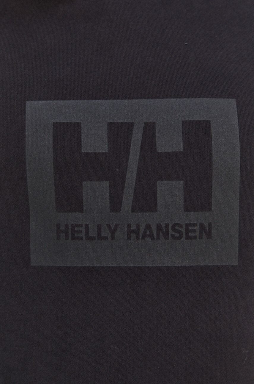 Helly Hansen Bavlněná mikina černá barva s kapucí s potiskem - Pepit.cz