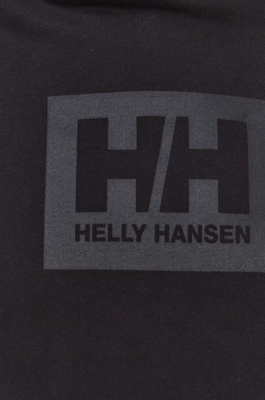 Helly Hansen Bavlněná mikina černá barva s kapucí s potiskem - Pepit.cz