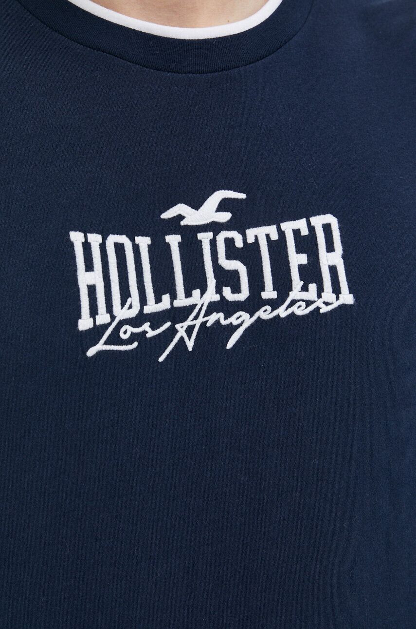 Hollister Co. Bavlněné tričko tmavomodrá barva s aplikací - Pepit.cz