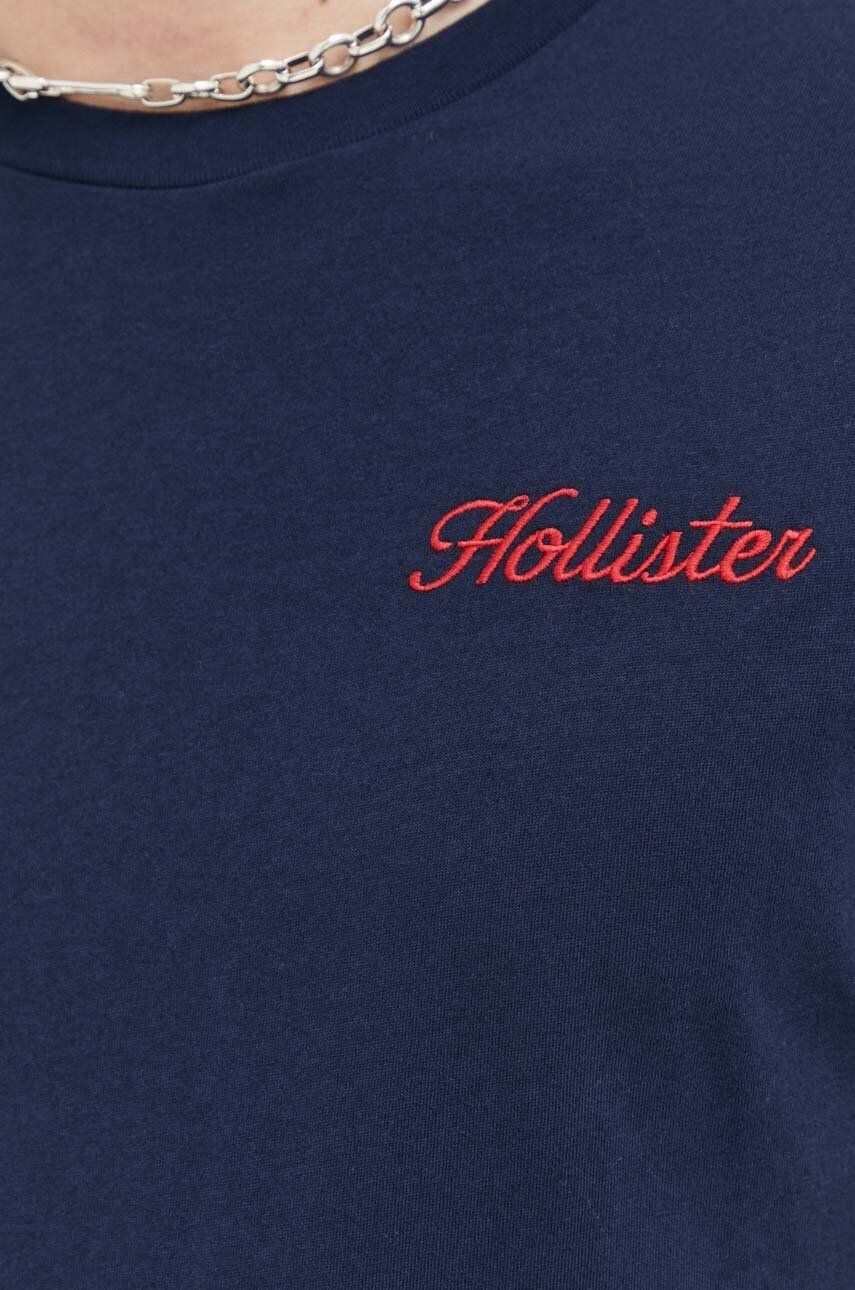 Hollister Co. Bavlněné tričko tmavomodrá barva s aplikací - Pepit.cz