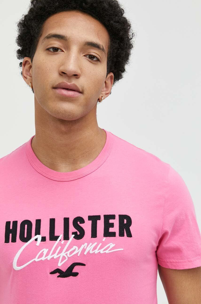 Hollister Co. Bavlněné tričko růžová barva s aplikací - Pepit.cz