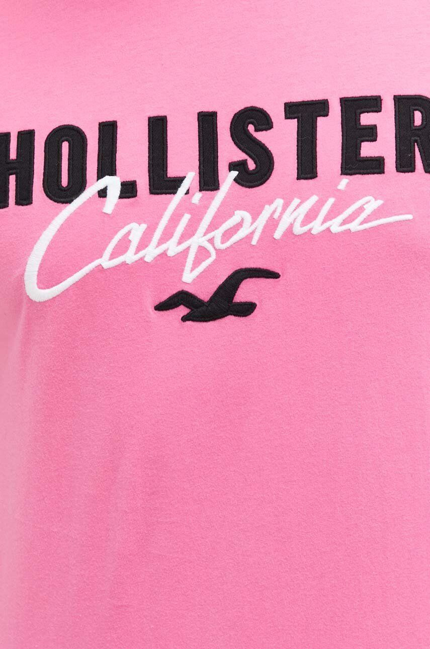 Hollister Co. Bavlněné tričko růžová barva s aplikací - Pepit.cz