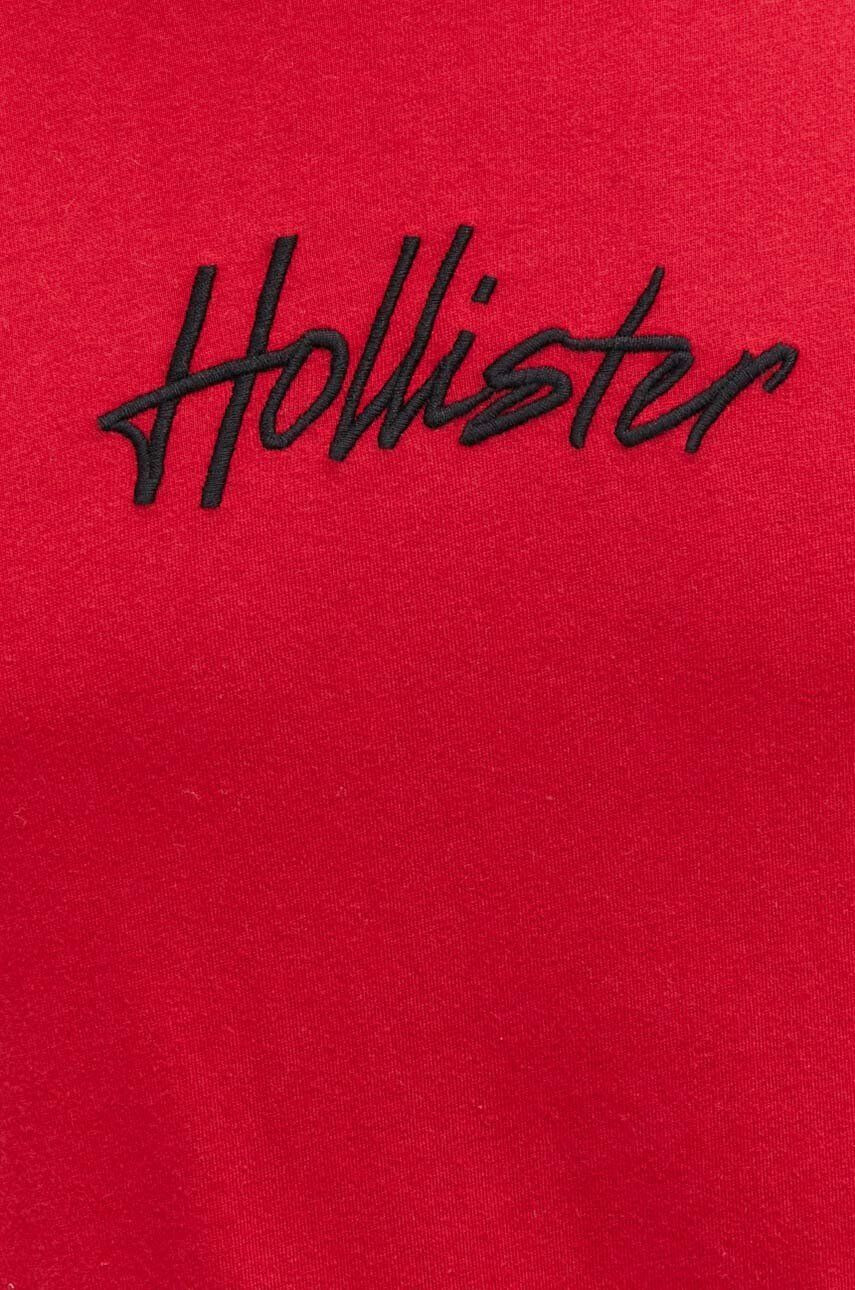 Hollister Co. Bavlněné tričko s dlouhým rukávem červená barva s aplikací - Pepit.cz