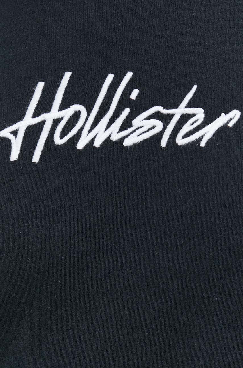 Hollister Co. Bavlněné tričko s dlouhým rukávem černá barva s aplikací - Pepit.cz