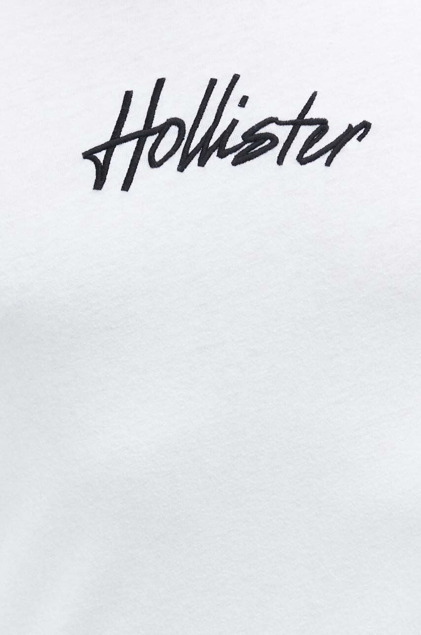 Hollister Co. Bavlněné tričko s dlouhým rukávem bílá barva s aplikací - Pepit.cz