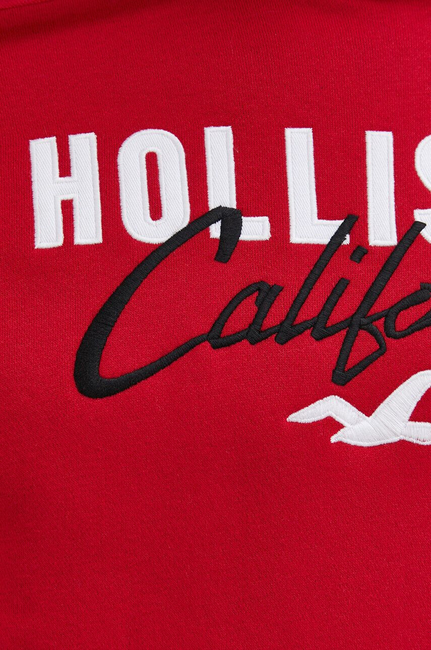 Hollister Co. Mikina pánská červená barva s kapucí s aplikací - Pepit.cz