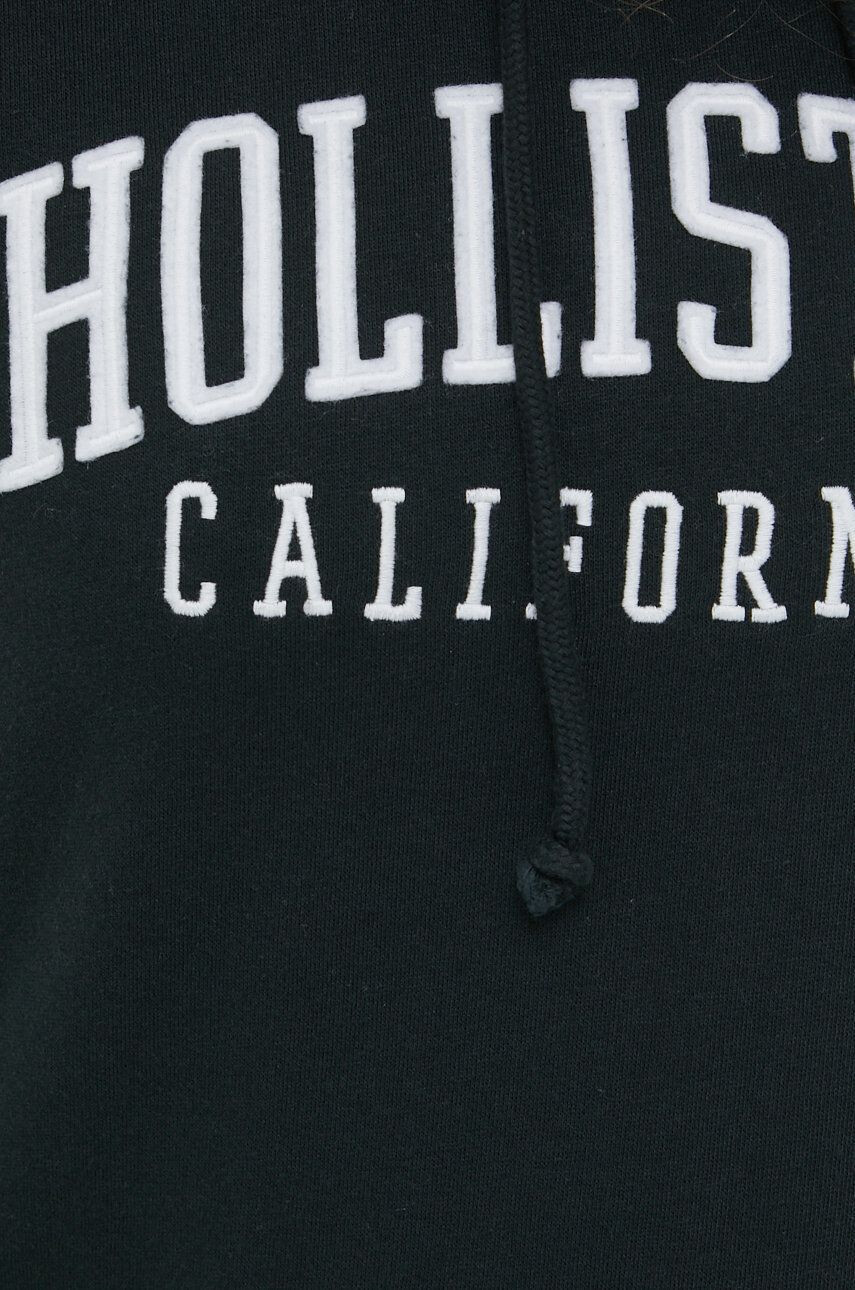 Hollister Co. Mikina dámská černá barva s kapucí s aplikací - Pepit.cz