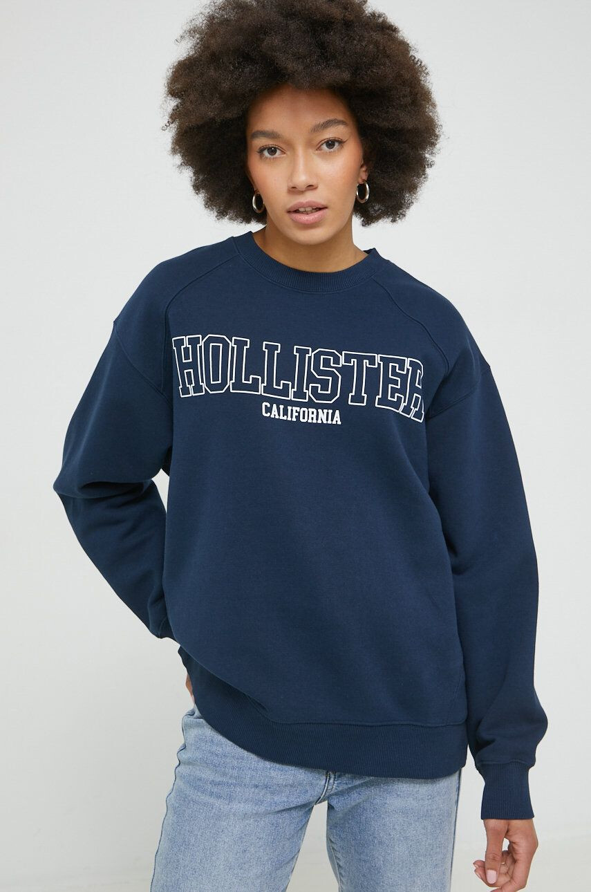 Hollister Co. Mikina dámská tmavomodrá barva s potiskem - Pepit.cz