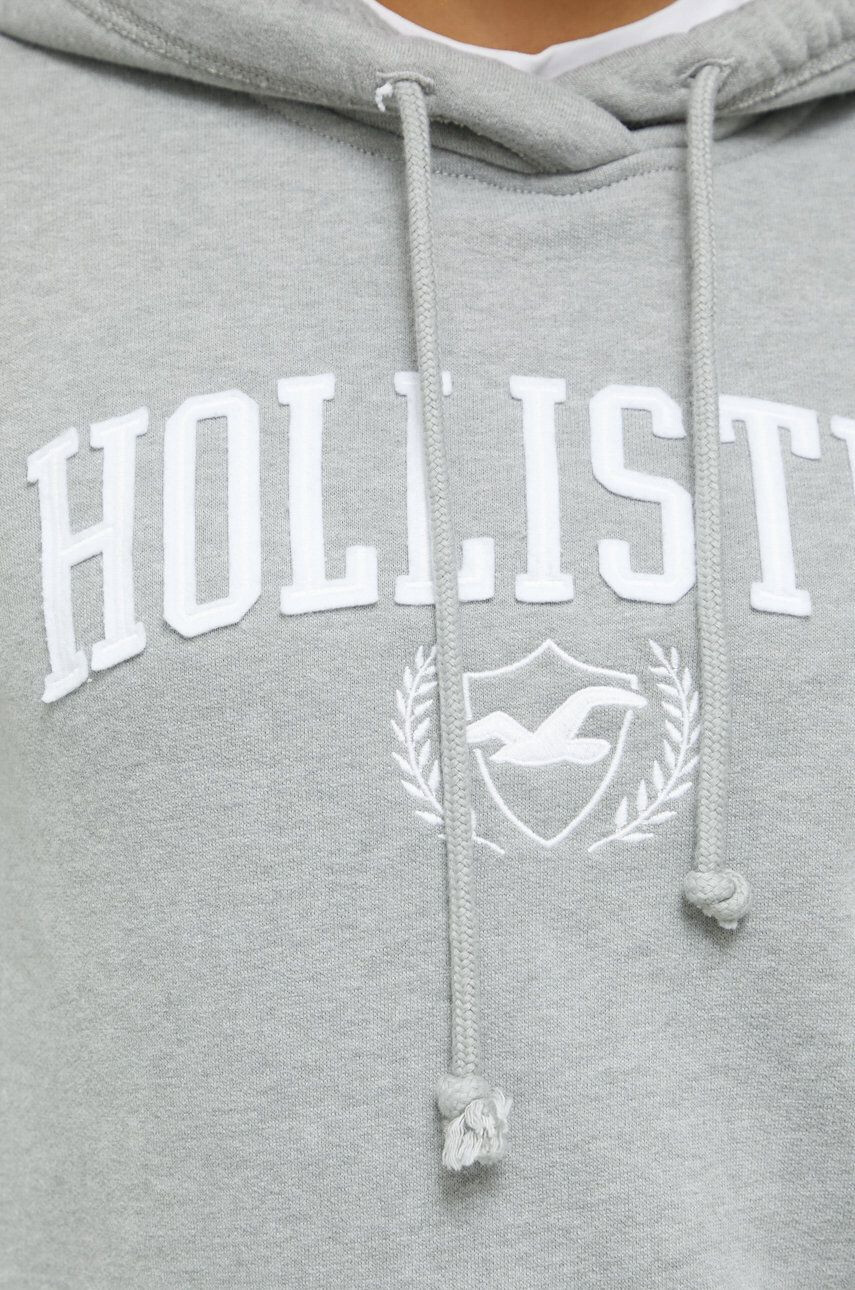 Hollister Co. Mikina dámská šedá barva s kapucí s aplikací - Pepit.cz