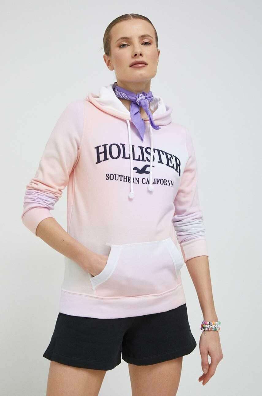 Hollister Co. Mikina dámská růžová barva s kapucí vzorovaná - Pepit.cz