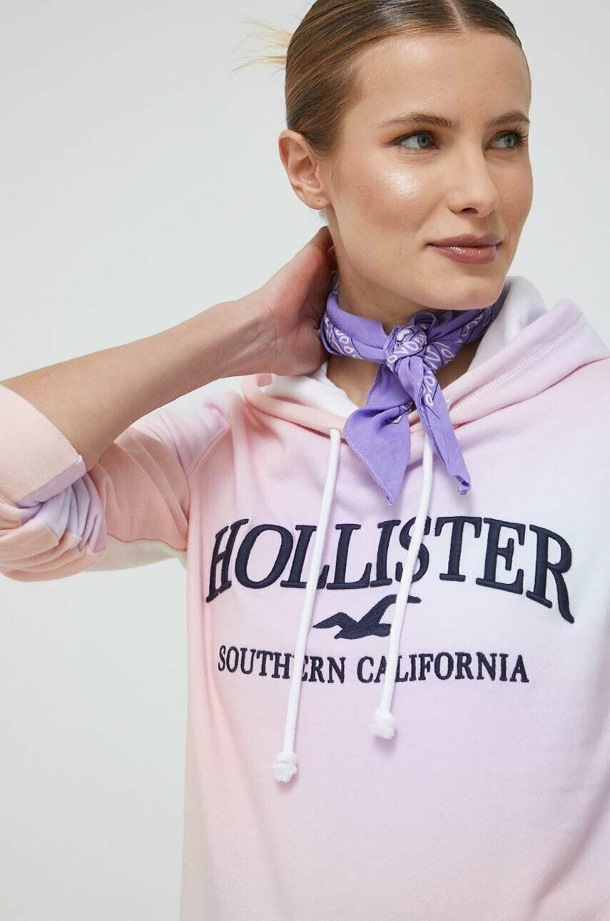 Hollister Co. Mikina dámská růžová barva s kapucí vzorovaná - Pepit.cz