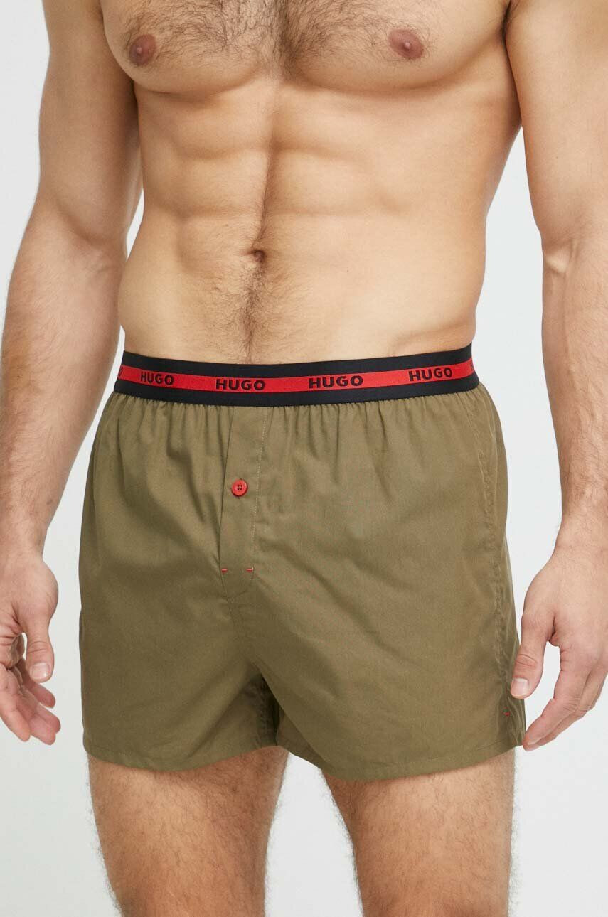 Hugo Bavlněné boxerky 2-pack zelená barva - Pepit.cz