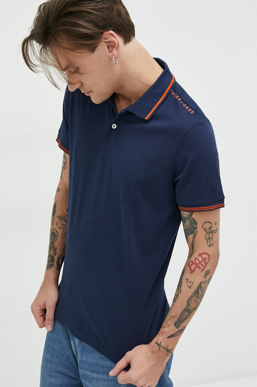 Jack & Jones Bavlněné polo tričko JJESTAR tmavomodrá barva s potiskem 12221708 - Pepit.cz