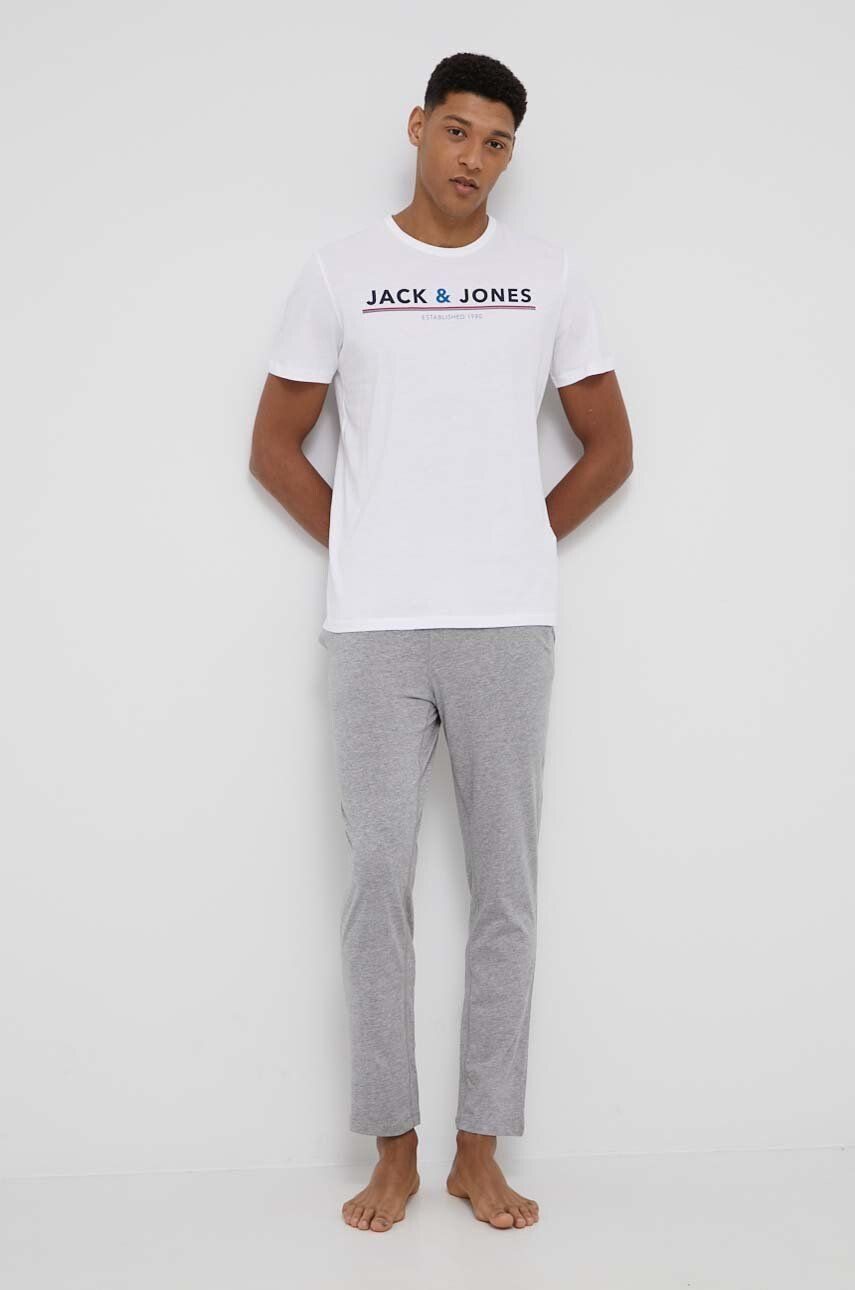 Jack & Jones Bavlněné pyžamové tričko bílá barva s potiskem - Pepit.cz