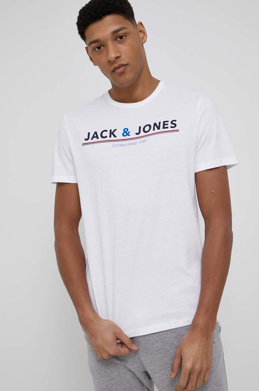 Jack & Jones Bavlněné pyžamové tričko bílá barva s potiskem - Pepit.cz