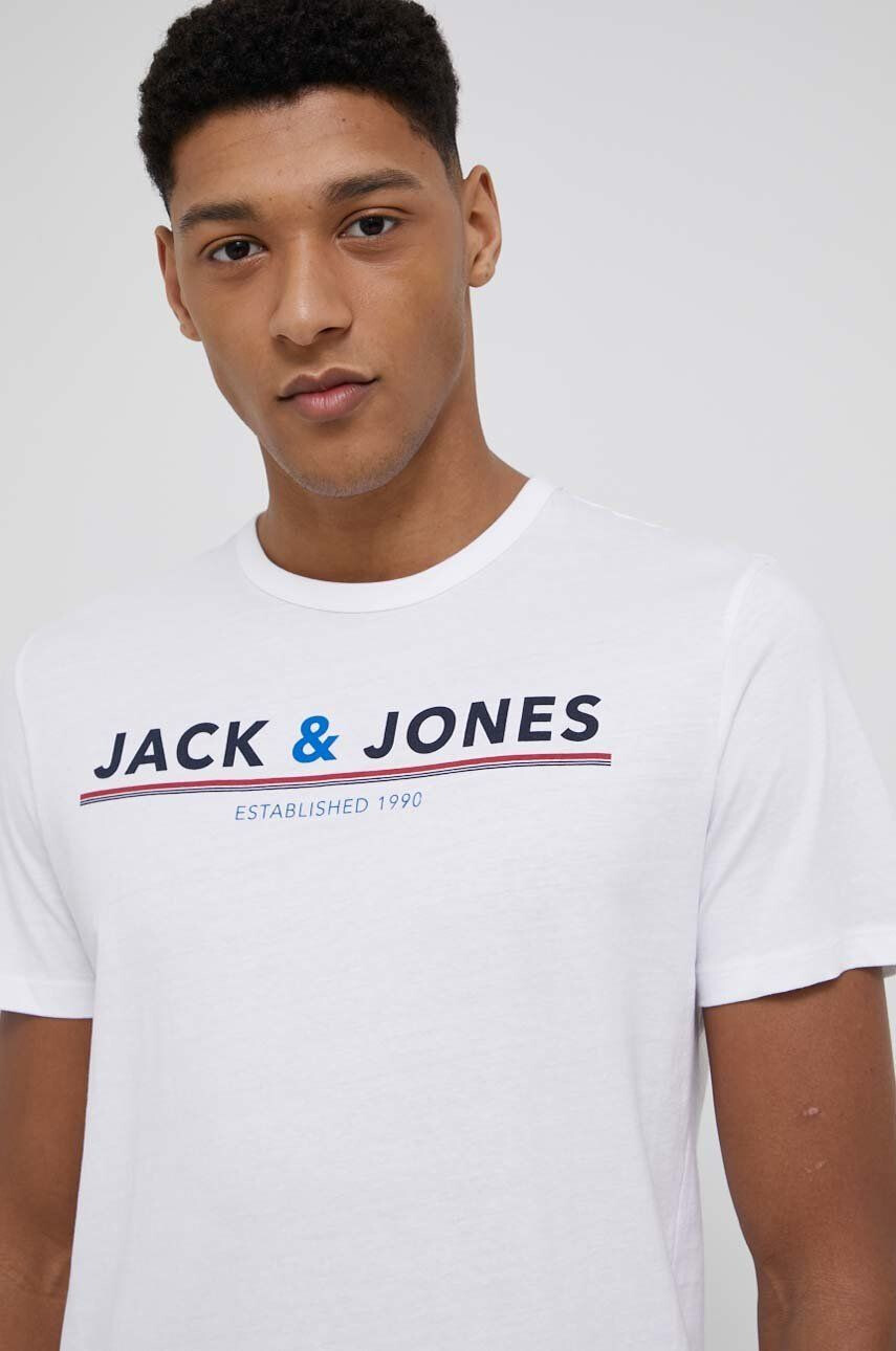 Jack & Jones Bavlněné pyžamové tričko bílá barva s potiskem - Pepit.cz