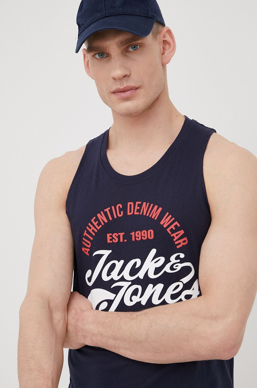 Jack & Jones Bavlněné tričko tmavomodrá barva - Pepit.cz