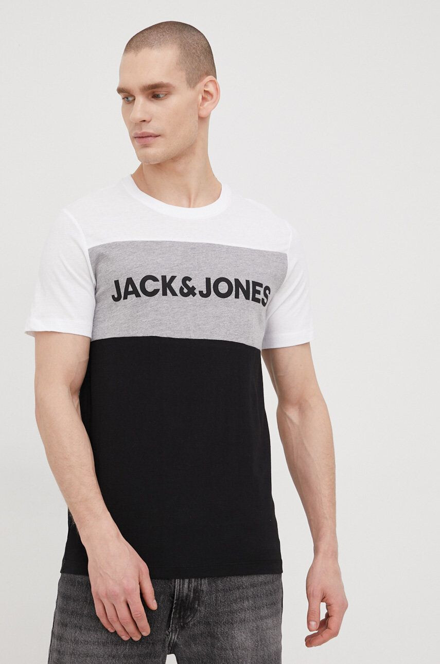 Jack & Jones Bavlněné tričko bílá barva s potiskem - Pepit.cz