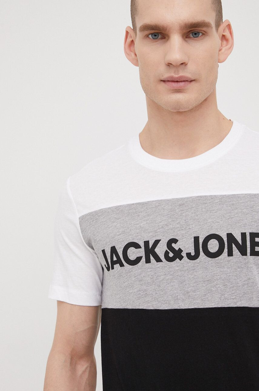 Jack & Jones Bavlněné tričko bílá barva s potiskem - Pepit.cz