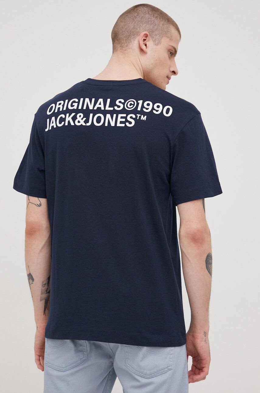 Jack & Jones Bavlněné tričko tmavomodrá barva s potiskem - Pepit.cz