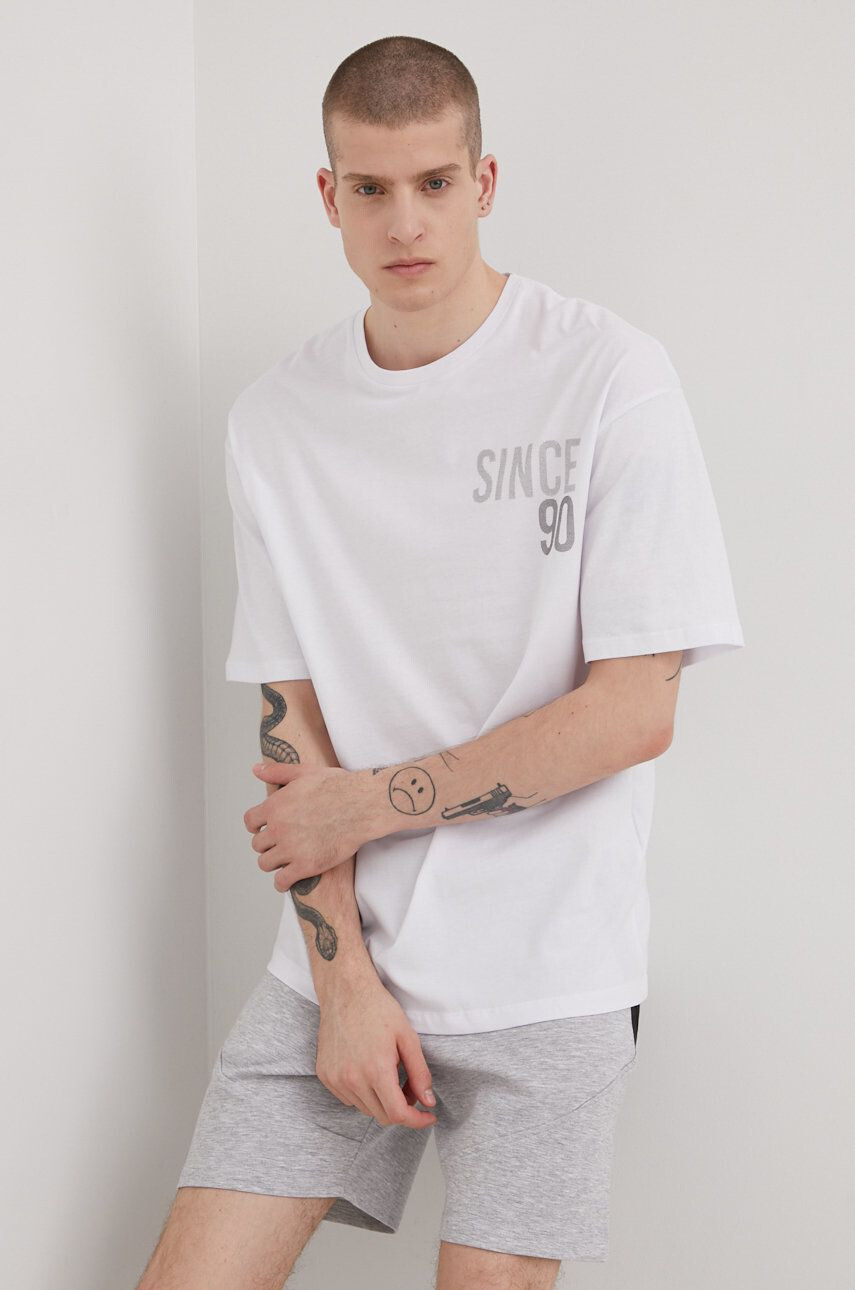 Jack & Jones Bavlněné tričko bílá barva s potiskem - Pepit.cz