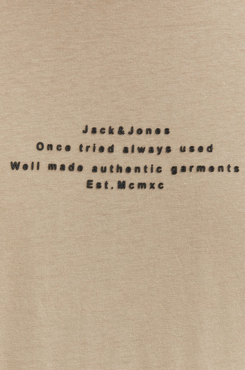 Jack & Jones Bavlněné tričko béžová barva s potiskem - Pepit.cz