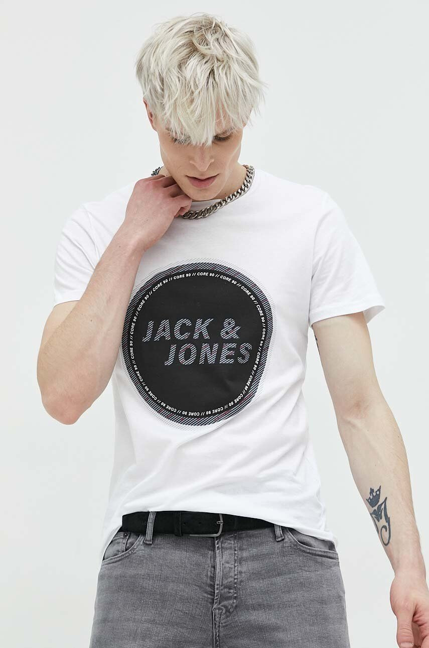 Jack & Jones Bavlněné tričko bílá barva s potiskem - Pepit.cz