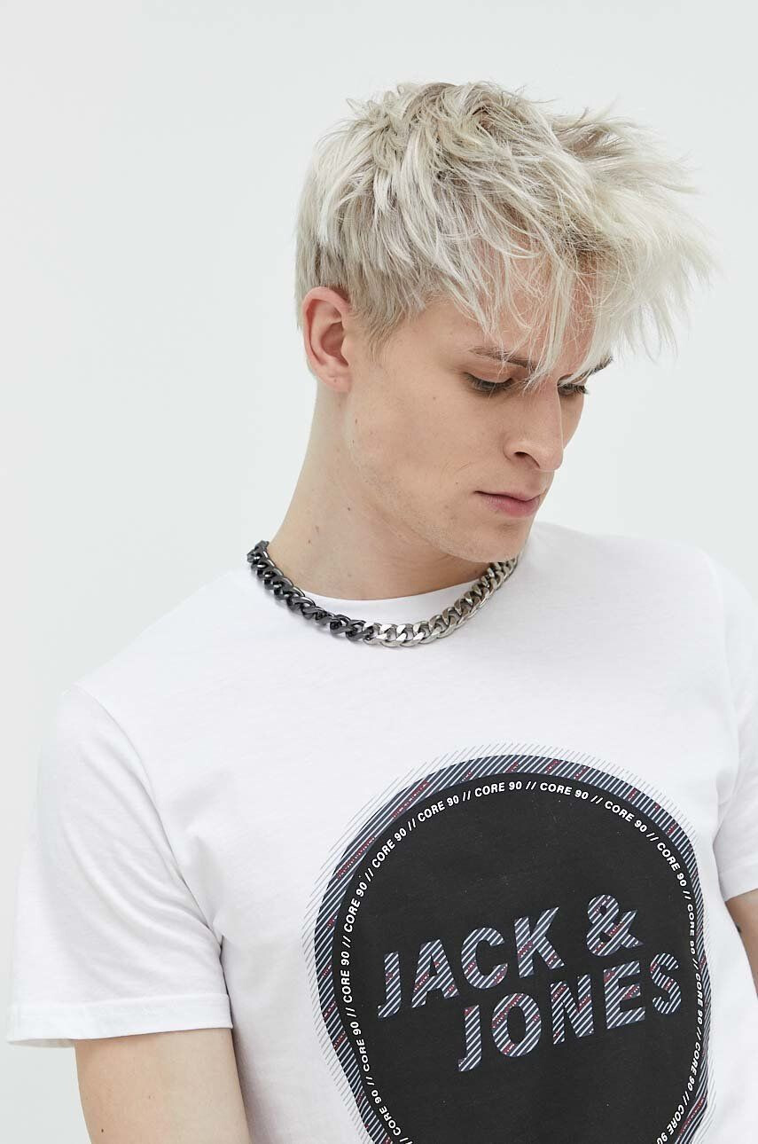 Jack & Jones Bavlněné tričko bílá barva s potiskem - Pepit.cz