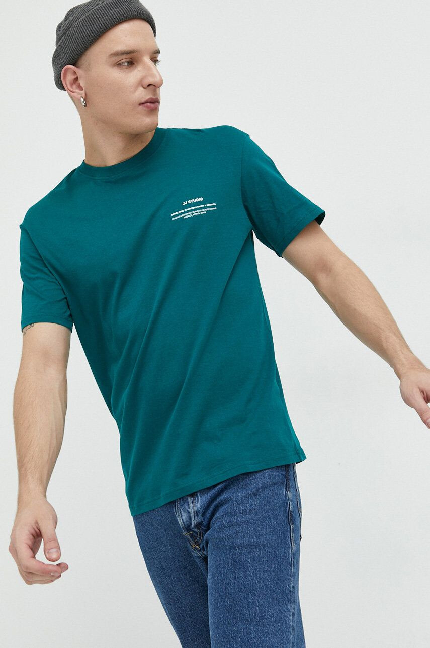 Jack & Jones Bavlněné tričko JJEFELIX zelená barva s potiskem 12224600 - Pepit.cz