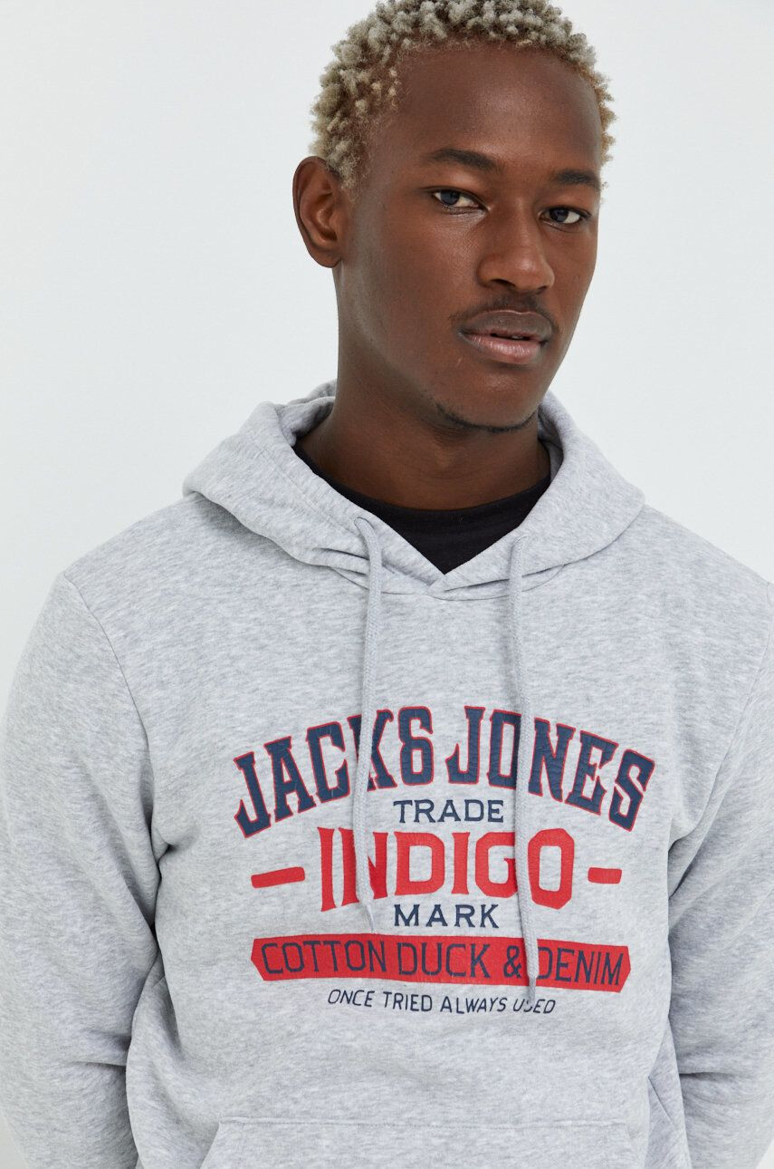 Jack & Jones Mikina pánská šedá barva s kapucí melanžová - Pepit.cz