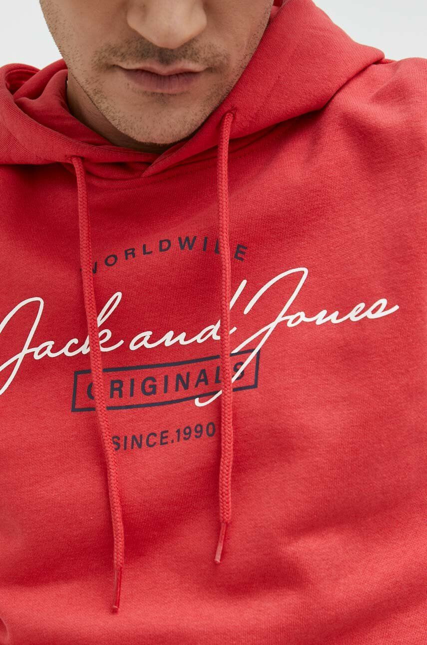 Jack & Jones Mikina pánská červená barva s kapucí s potiskem - Pepit.cz