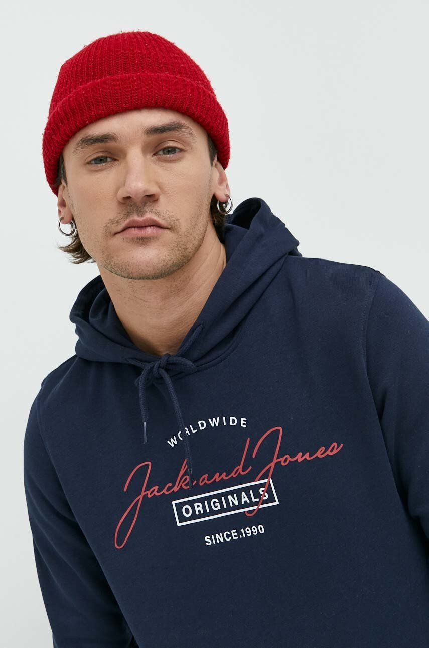 Jack & Jones Mikina pánská tmavomodrá barva s kapucí s potiskem - Pepit.cz