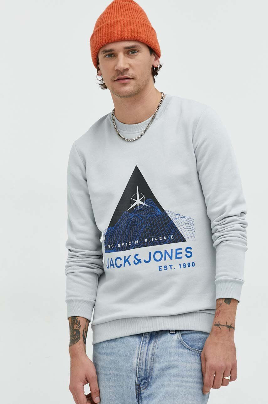 Jack & Jones Mikina pánská šedá barva s potiskem - Pepit.cz