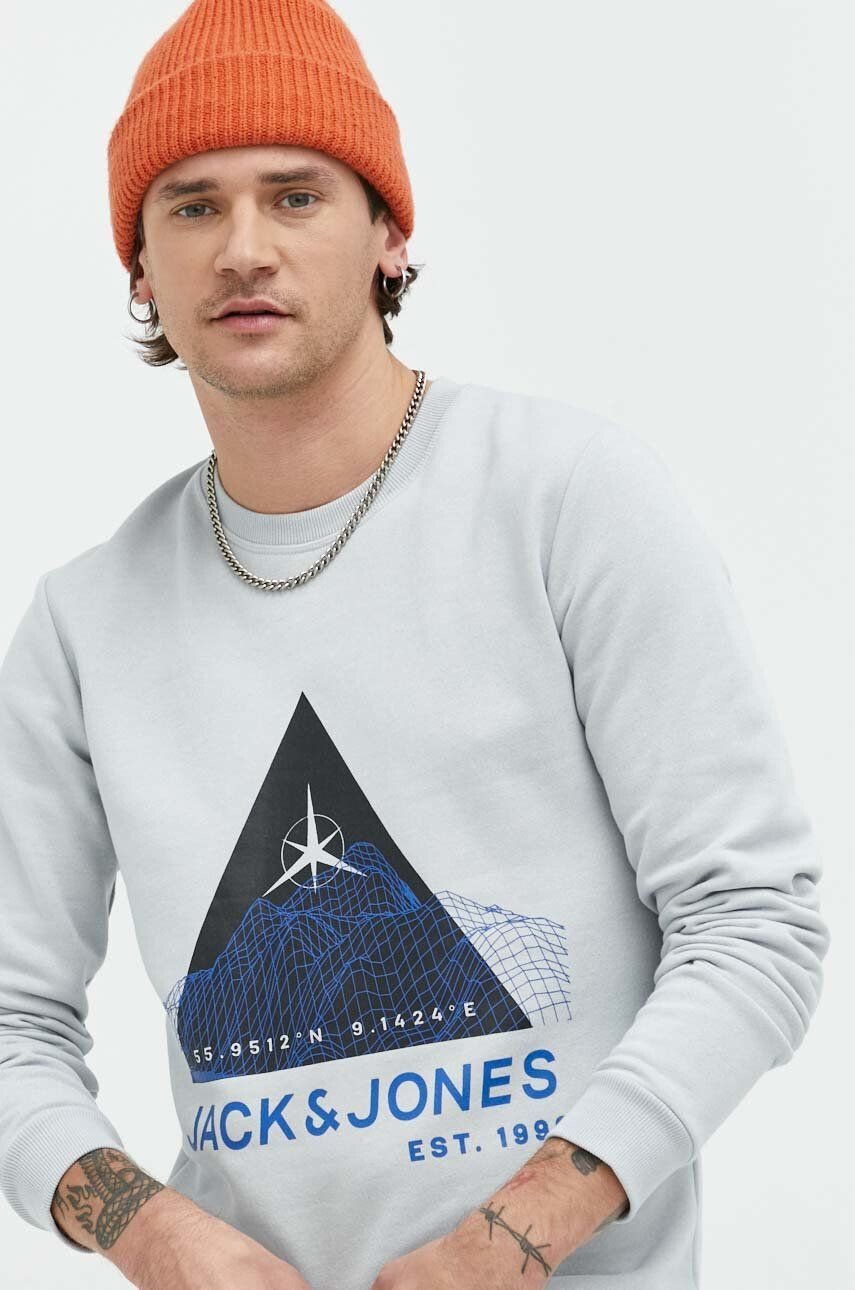 Jack & Jones Mikina pánská šedá barva s potiskem - Pepit.cz