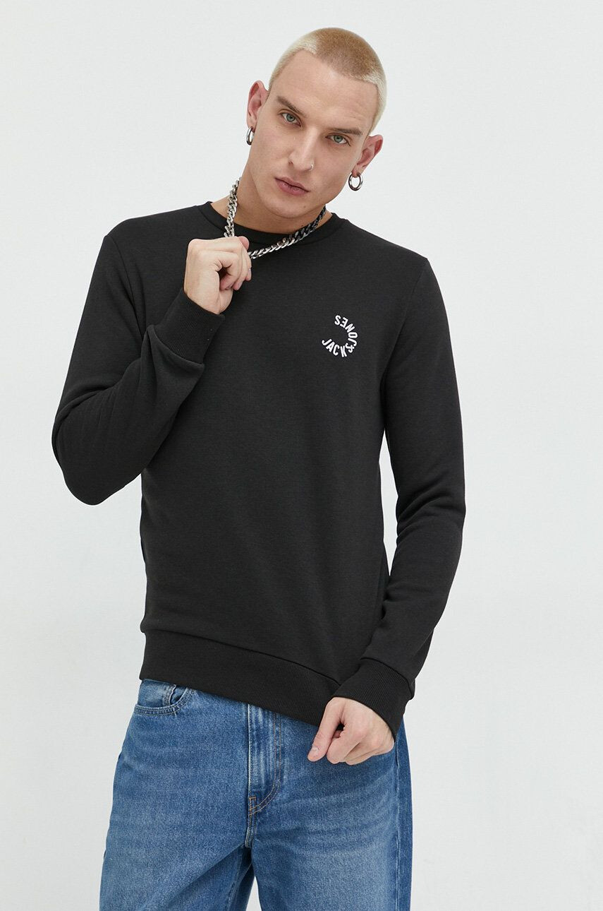 Jack & Jones Mikina JCOBLUR PANEL SWEAT CREW NECK FST pánská černá barva s potiskem 12225433 - Pepit.cz