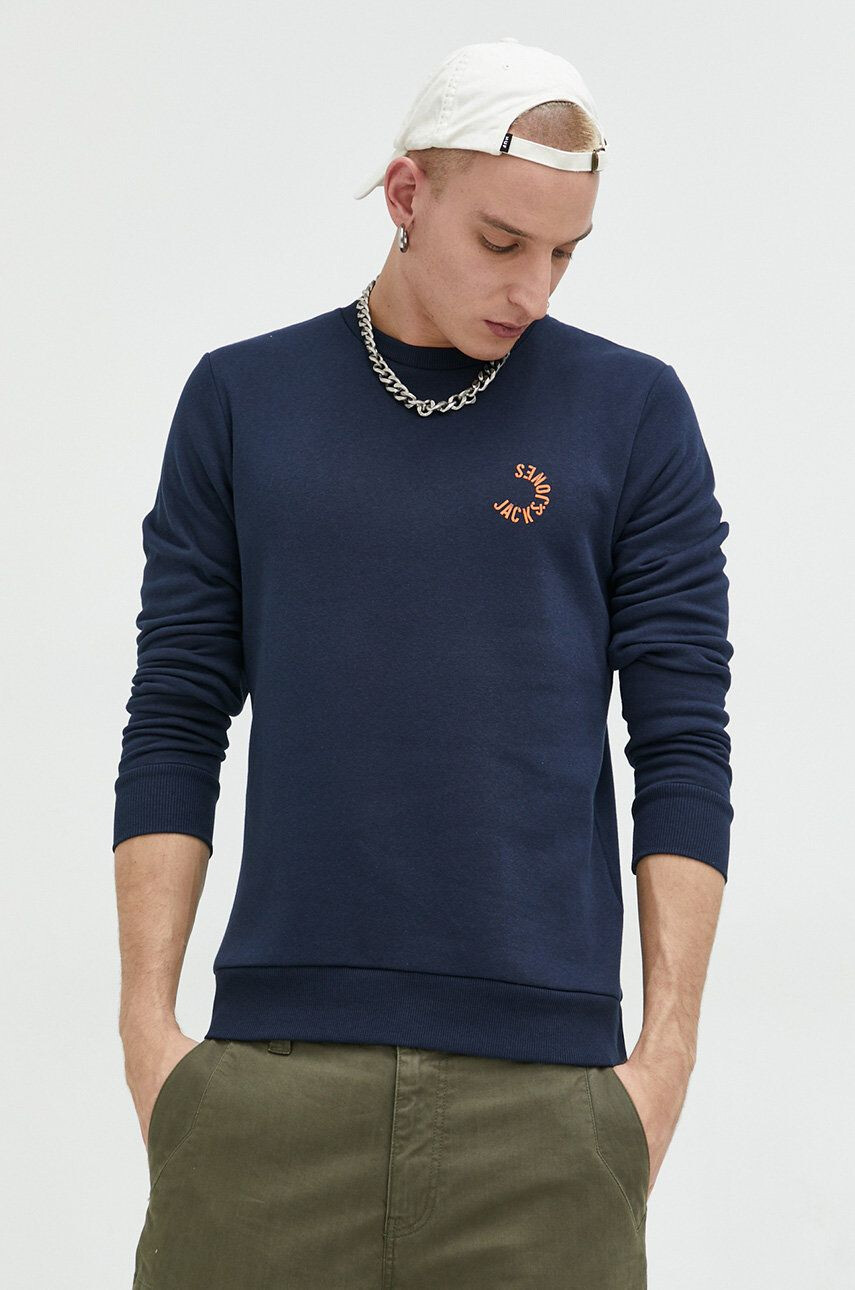 Jack & Jones Mikina JCOBLUR PANEL SWEAT CREW NECK FST pánská tmavomodrá barva s potiskem 12225433 - Pepit.cz