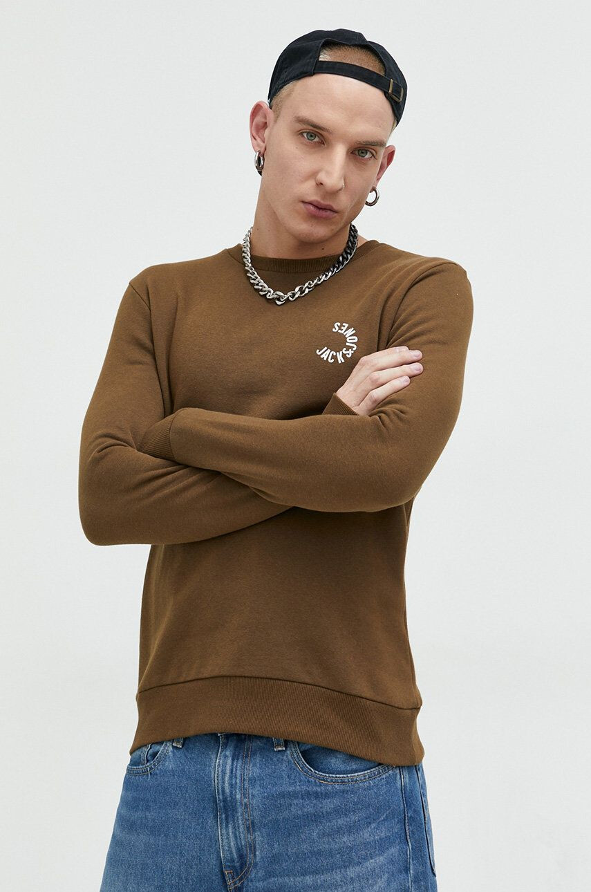 Jack & Jones Mikina JCOBLUR PANEL SWEAT CREW NECK FST pánská zelená barva s potiskem 12225433 - Pepit.cz