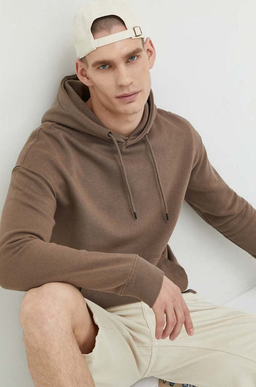 Jack & Jones Mikina JJESTAR pánská hnědá barva s kapucí hladká - Pepit.cz