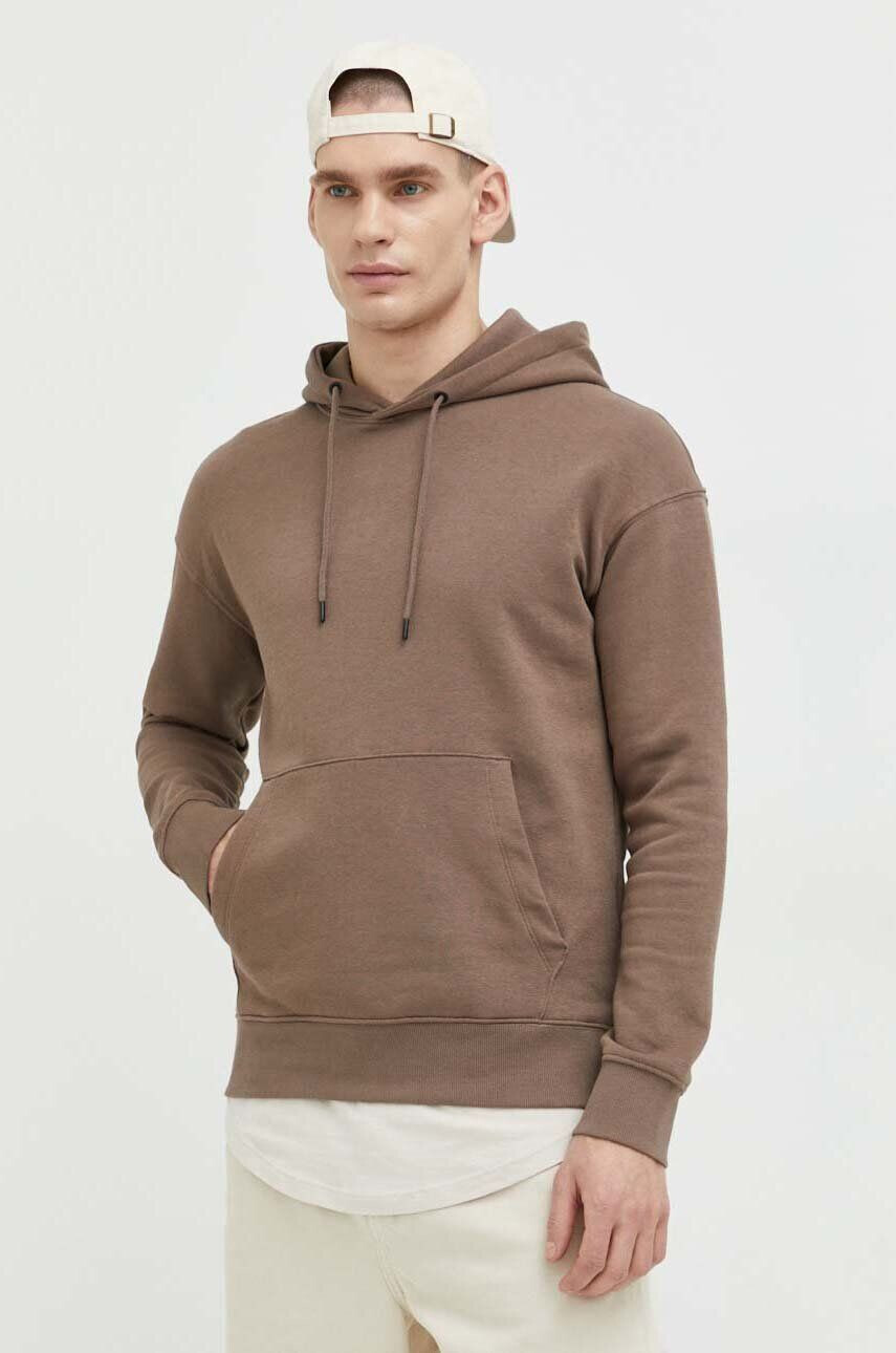 Jack & Jones Mikina JJESTAR pánská hnědá barva s kapucí hladká - Pepit.cz