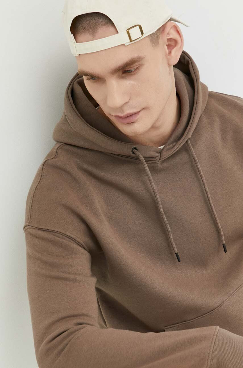 Jack & Jones Mikina JJESTAR pánská hnědá barva s kapucí hladká - Pepit.cz