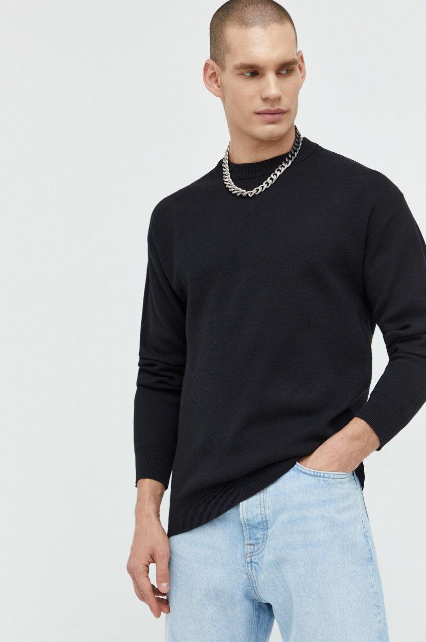 Jack & Jones Svetr z vlněné směsi Jorkeegan pánský černá barva lehký - Pepit.cz