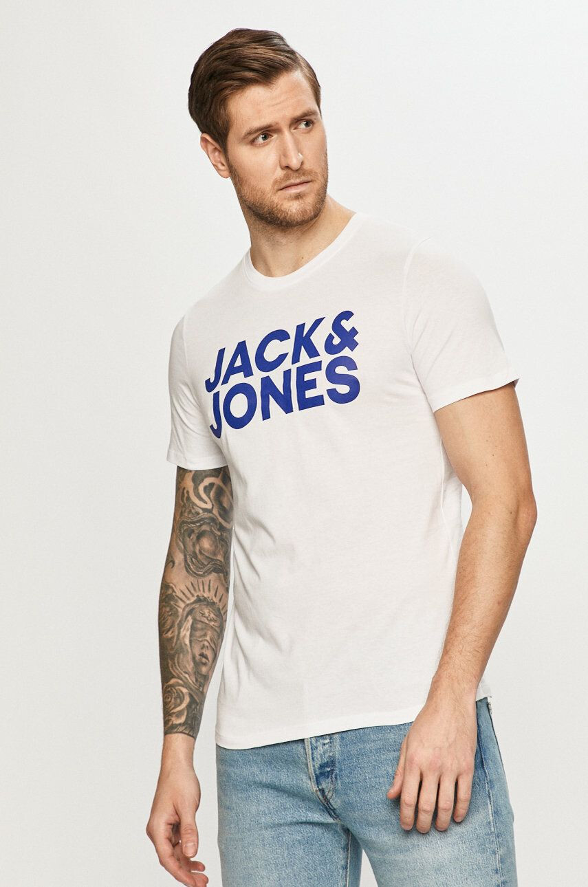 Jack & Jones Bavlněné tričko bílá barva s potiskem - Pepit.cz