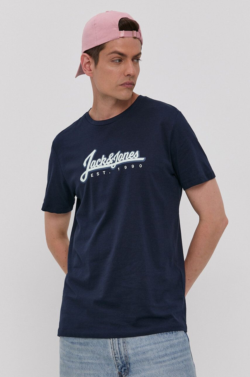 Jack & Jones Tričko pánské tmavomodrá barva s potiskem - Pepit.cz