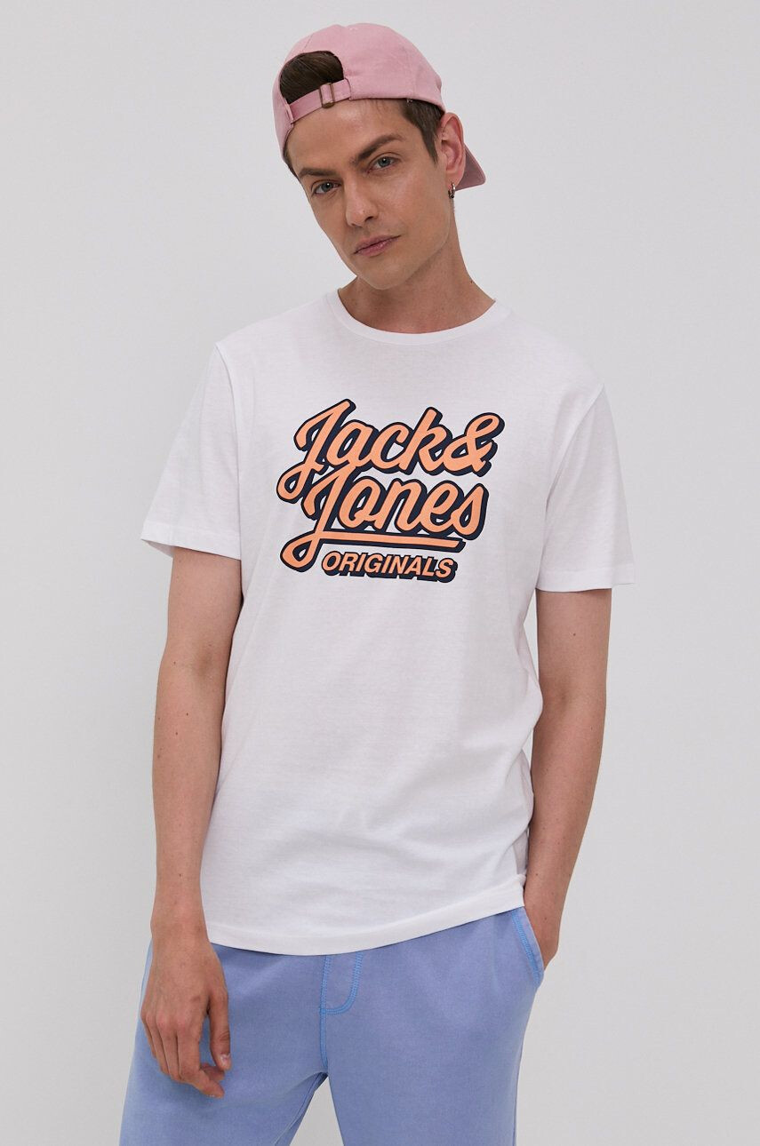 Jack & Jones Tričko pánské bílá barva s potiskem - Pepit.cz