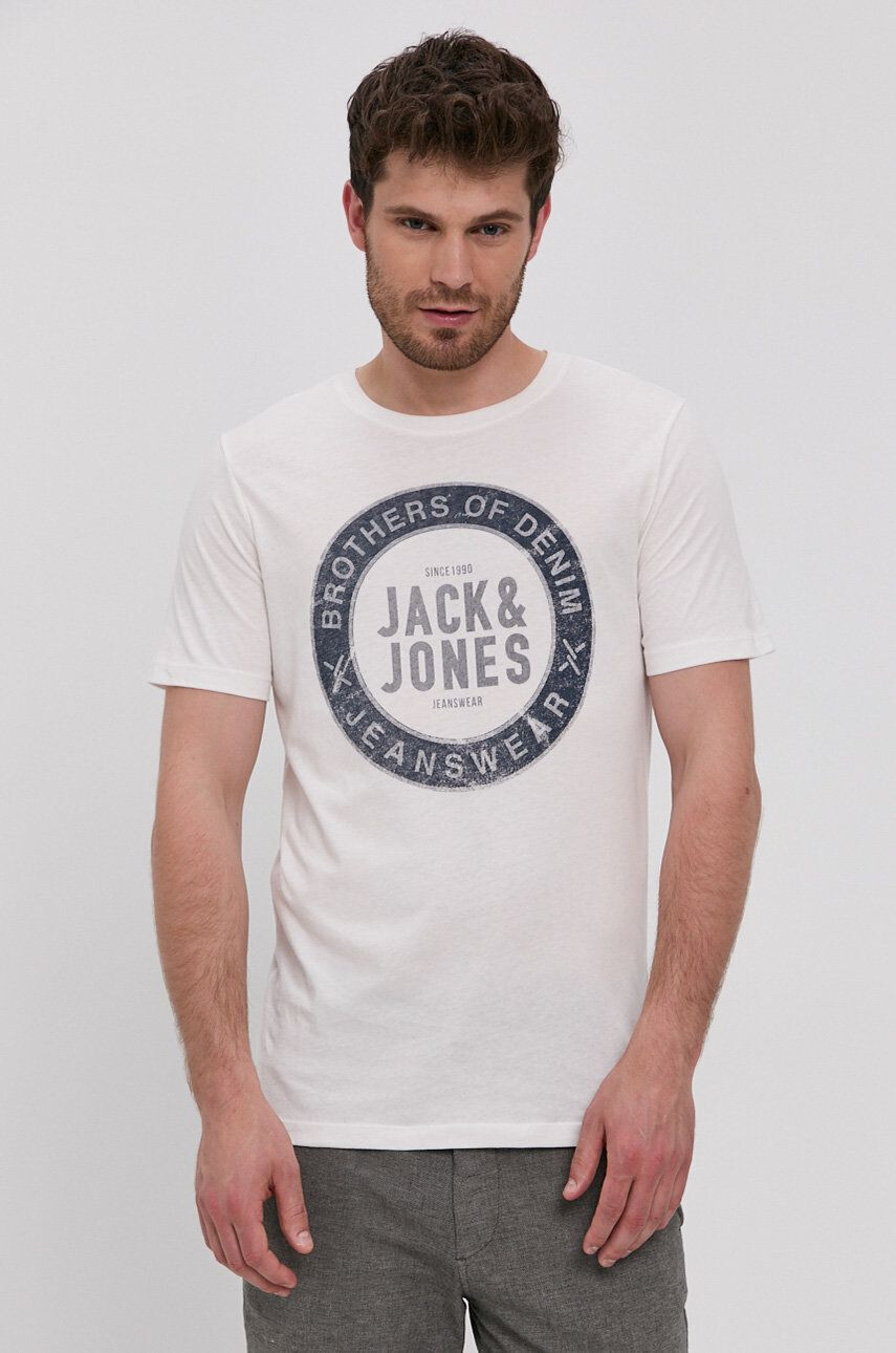 Jack & Jones Tričko pánský oranžová barva s potiskem - Pepit.cz